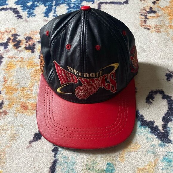 Vintage Detroit Red Wings Hat leather Streetwear 90s - Picture 8 of 8